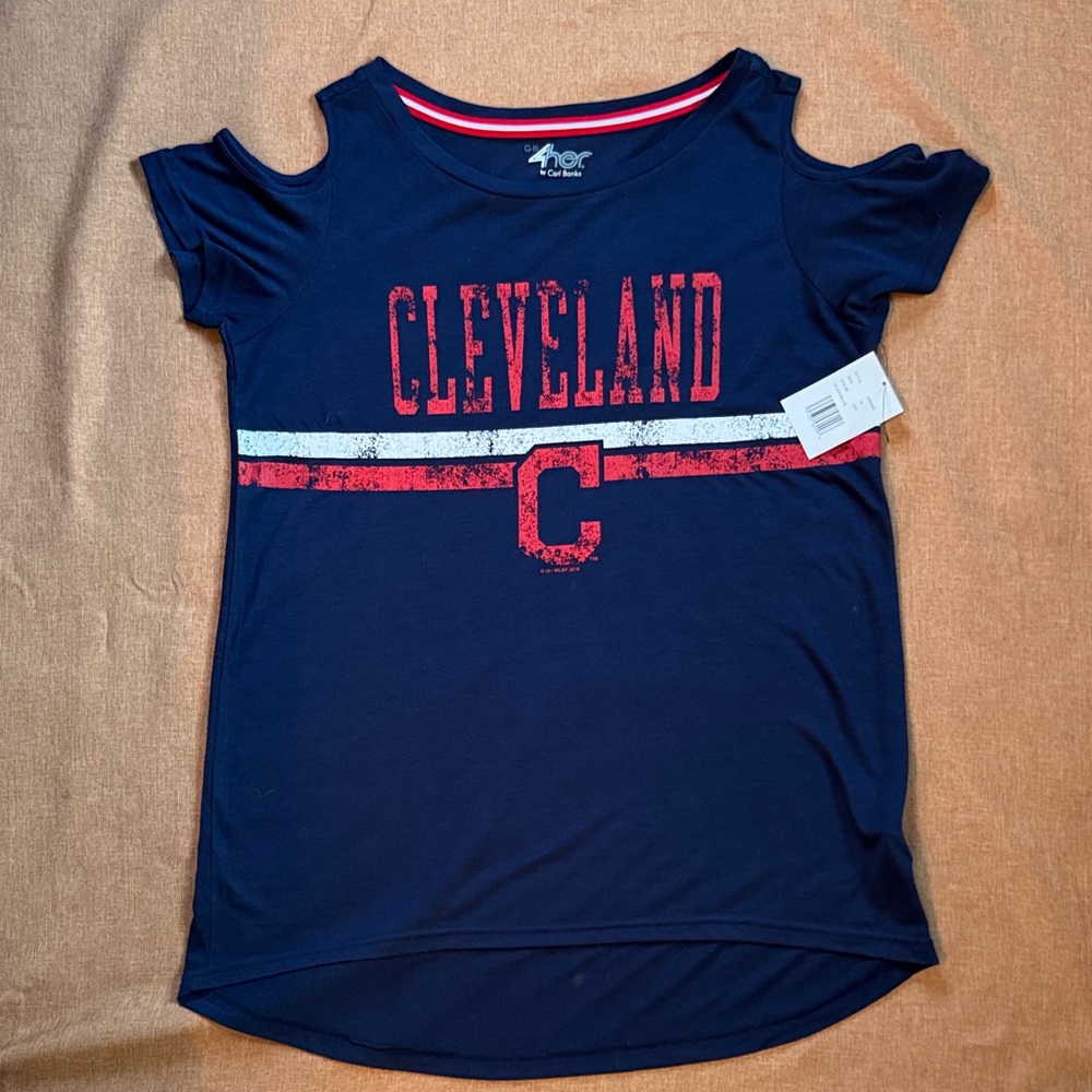 Cleveland  Guardians Cold Shoukder Navy Woman’s Shirt NWT